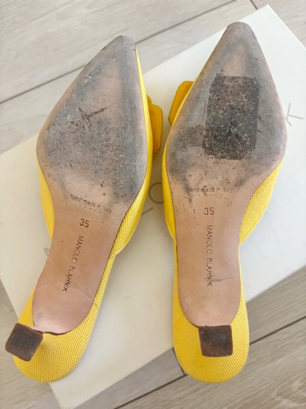 Manolo Blahnik Yellow Pointed Buckle Mules size 35 - Picture 3 of 7
